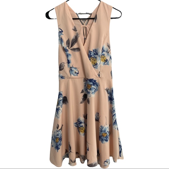 Lulu’s Garden Walk Blush Pink Floral Print Lace-Up Skater Dress - Picture 3 of 12